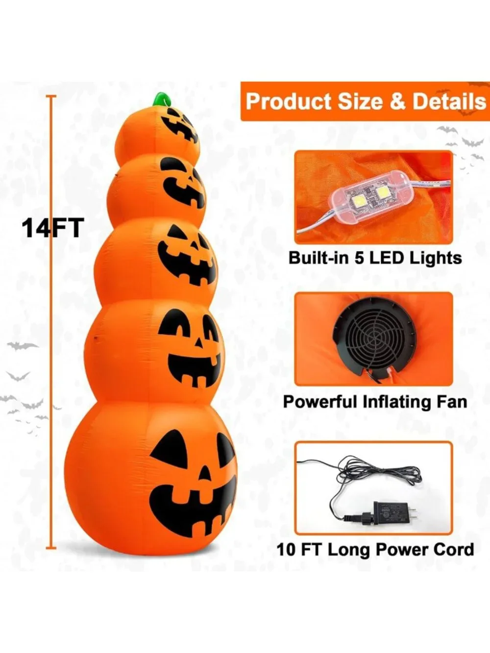 Giant 14 FT Inflatable Stacked Pumpkins - Outdoor Halloween Decoration, Yard